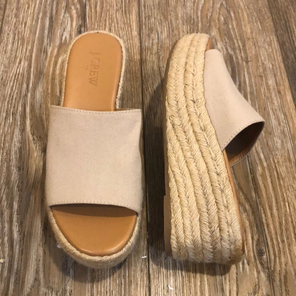 J. Crew Women's Platform Espadrille Cream Slide Sandals Size 7